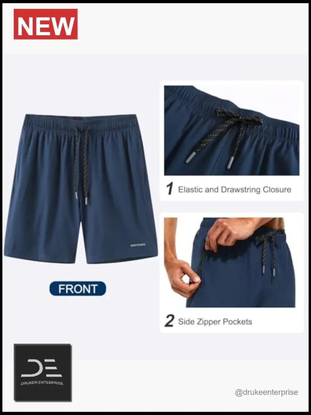 Quick Dry Swim Trunks with Compression Liner & Zipper Pockets